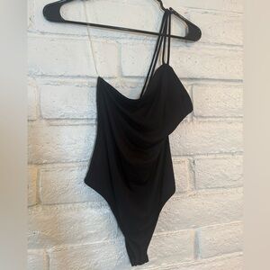 Fashion Nova Black Asymmetrical Bodysuit
